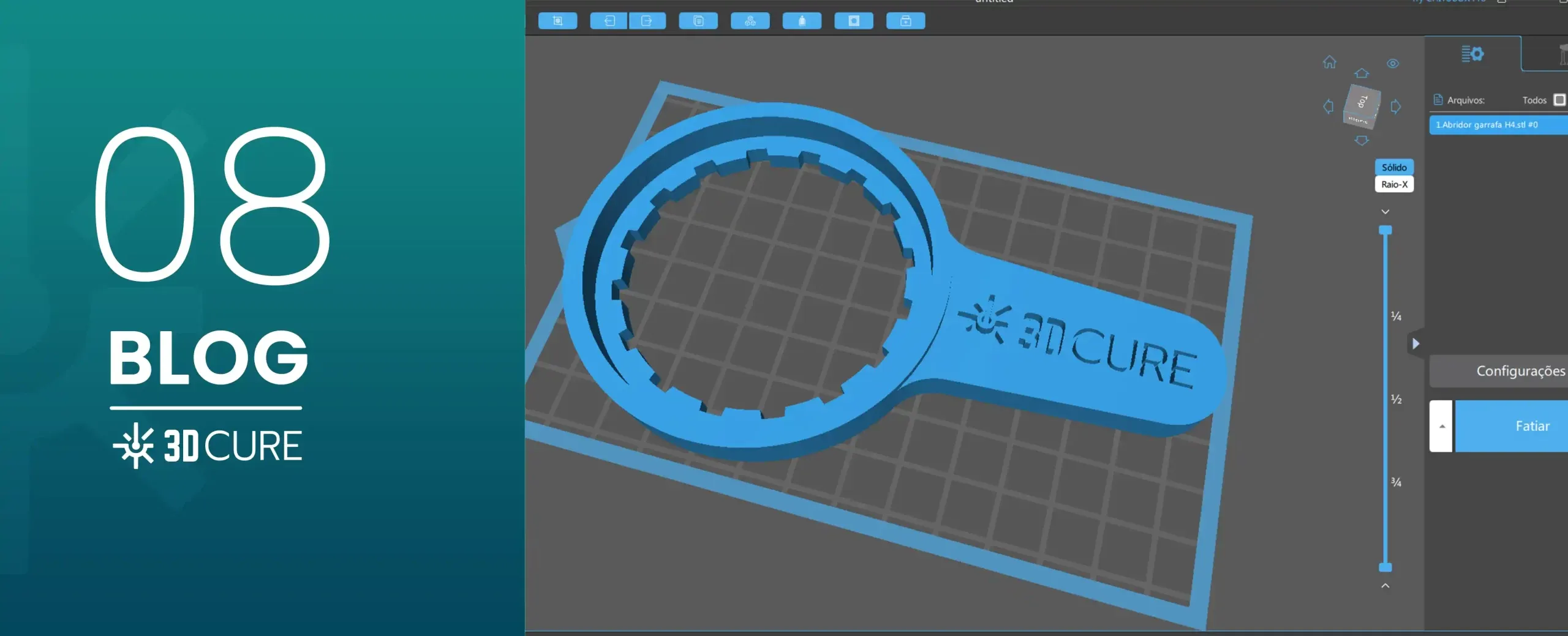 Imagem de um modelo 3D de abridor de garrafas de resina