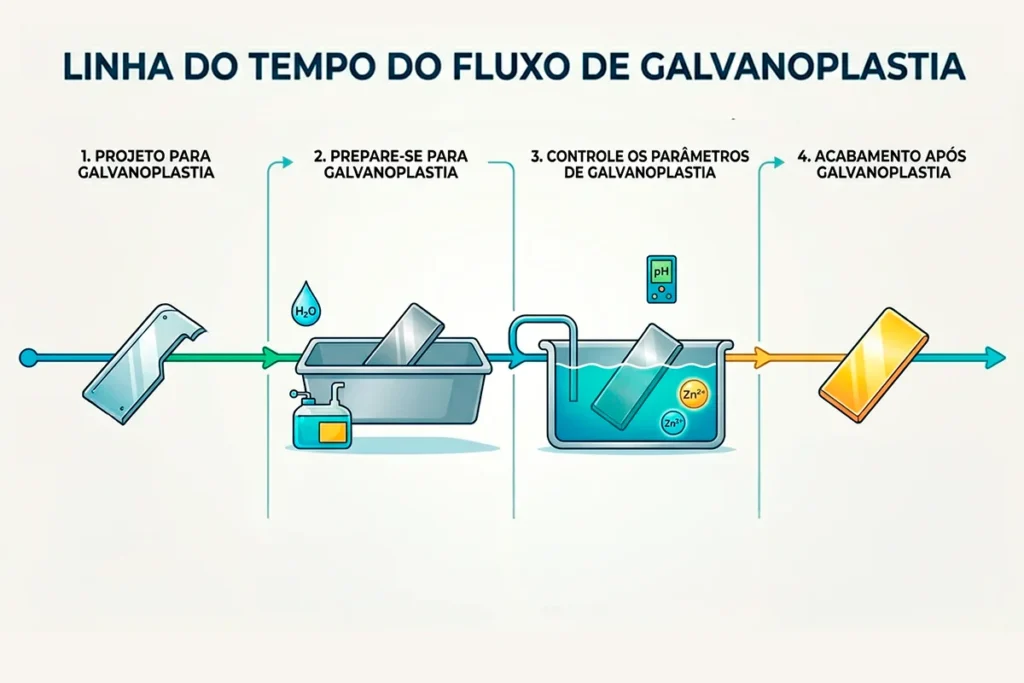 linha do tempo do fluxo de galvaniplastia de impressões 3D